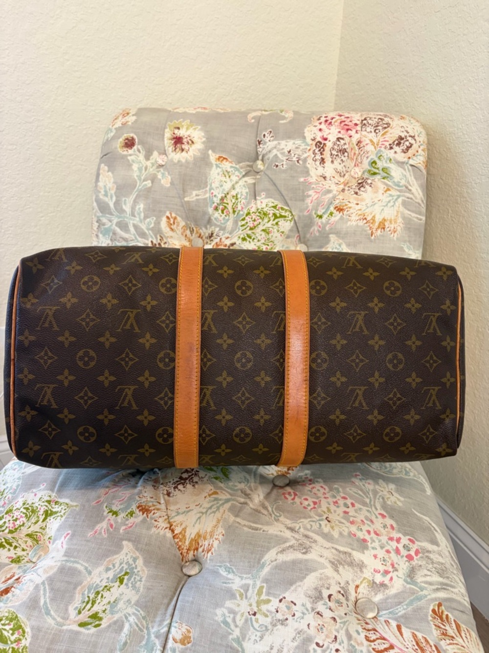Louis Vuitton Monogram Keepall 45 with Brown and Tan Leather - Picture 6 of 10